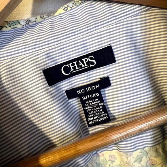 Chaps Floral No Iron Button Up Shirt 1X Butter Yellow Pastel Office Preppy - Picture 3 of 6